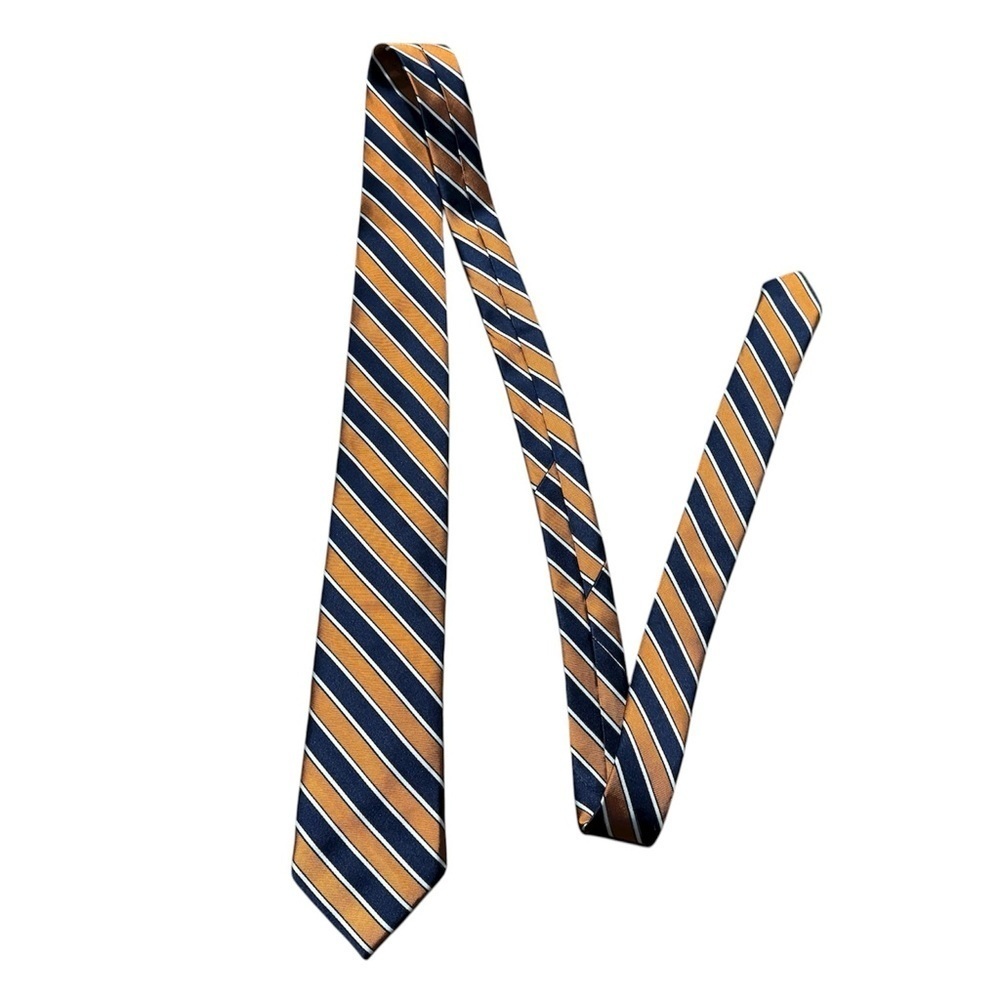 Jos. A. Bank Executive 100% Silk Tie Navy Orange Striped Pattern Classic - Picture 2 of 5